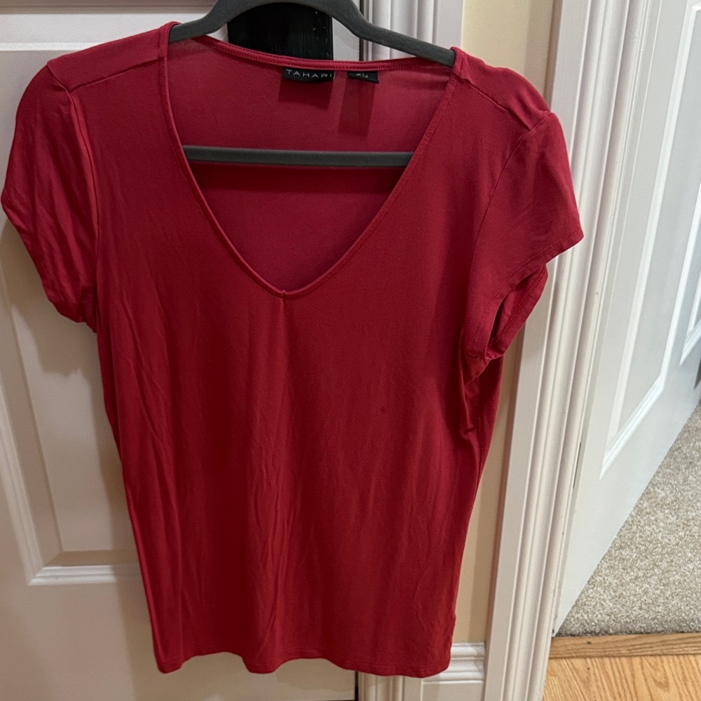 Tahari Women's Short Sleeve Red Tee